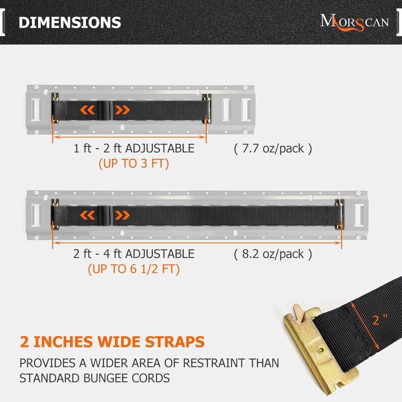 MorScan 8 Pack E-Track Bungee Tie-Down Straps, 12"-24" & 24"-48" Length Adjustable 2" Width Black Bungee Straps, Secure Cargo to Wall/Floor in Trucks, Trailers, Vans, Warehouses, Garages, Workshops - Image 3